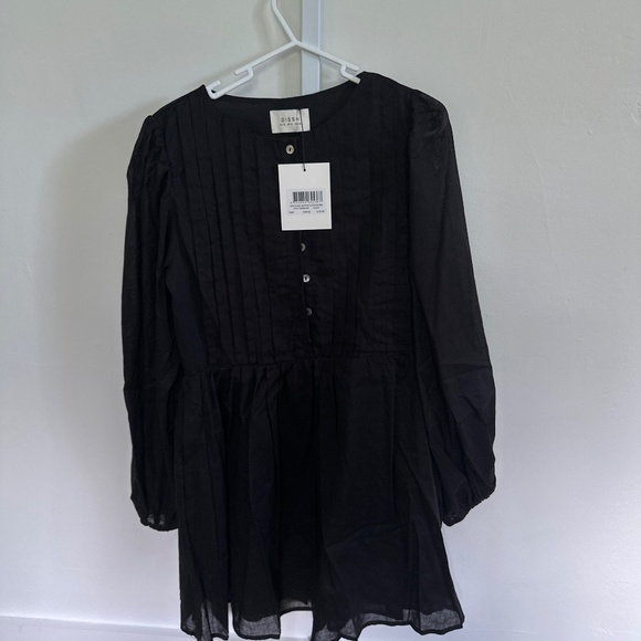 LARS BLACK BUTTON SLEEEVED LINEN MINI DRESS - Picture 1 of 2